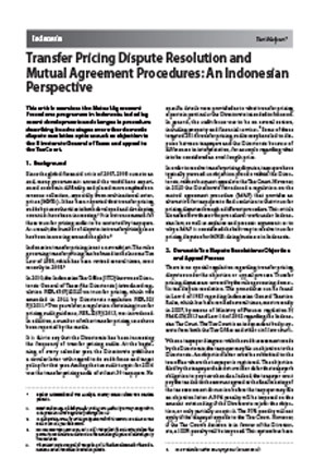 International Publication - Transfer Pricing Dispute Resolution and Mutual Agreement Procedures: An Indonesian Perspective